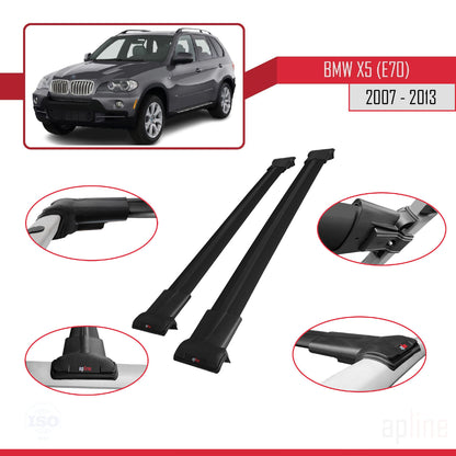 Compatibile con BMW X5 (E70) 2007-2013 modello FLY Barre portatutto per auto Portapacchi in alluminio nero 2 barre