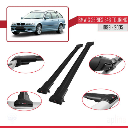 Compatibile con BMW Serie 3 (E46) Touring 1999-2005 modello FLY Barre portatutto per auto Portapacchi in alluminio nero 2 barre