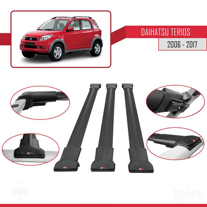 Compatibile con Daihatsu Terios 2 (J200) 2006-2017 modello FLY Barre portatutto per auto Portapacchi in alluminio nero 3 barre