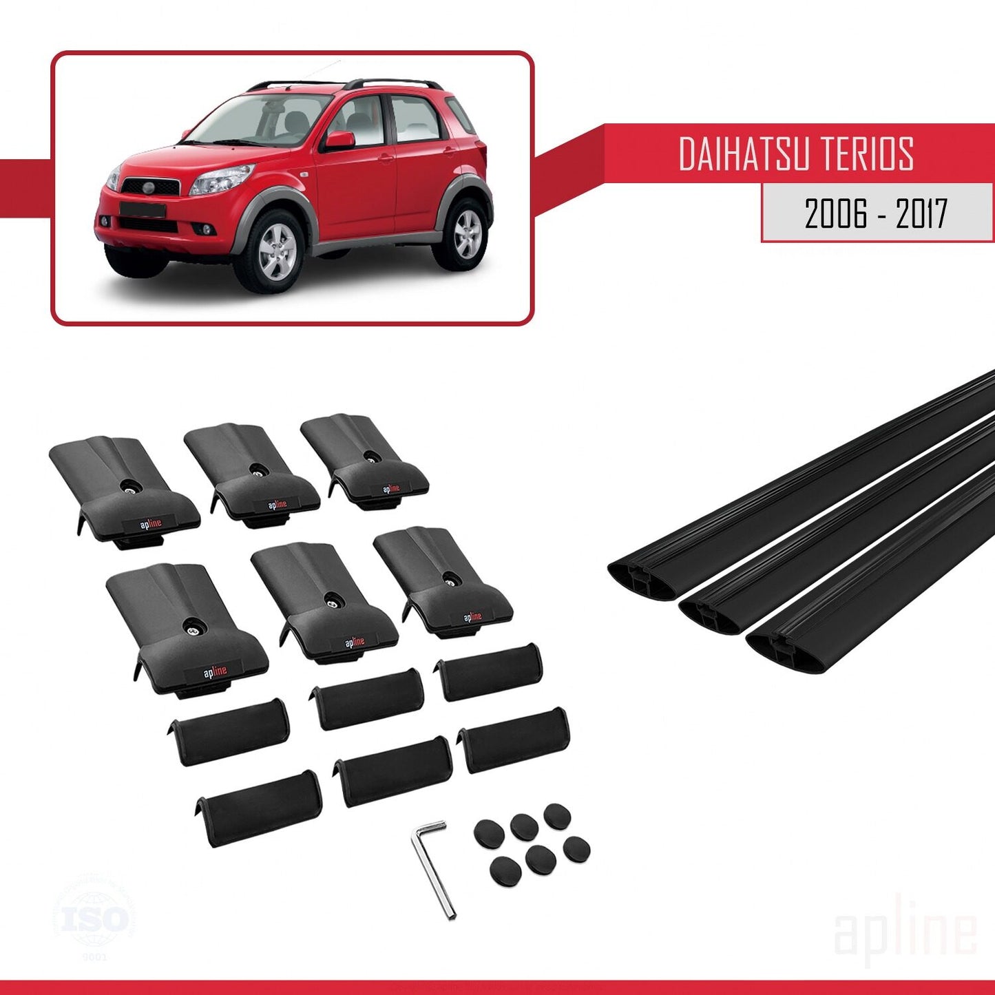 Compatibile con Daihatsu Terios 2 (J200) 2006-2017 modello FLY Barre portatutto per auto Portapacchi in alluminio nero 3 barre