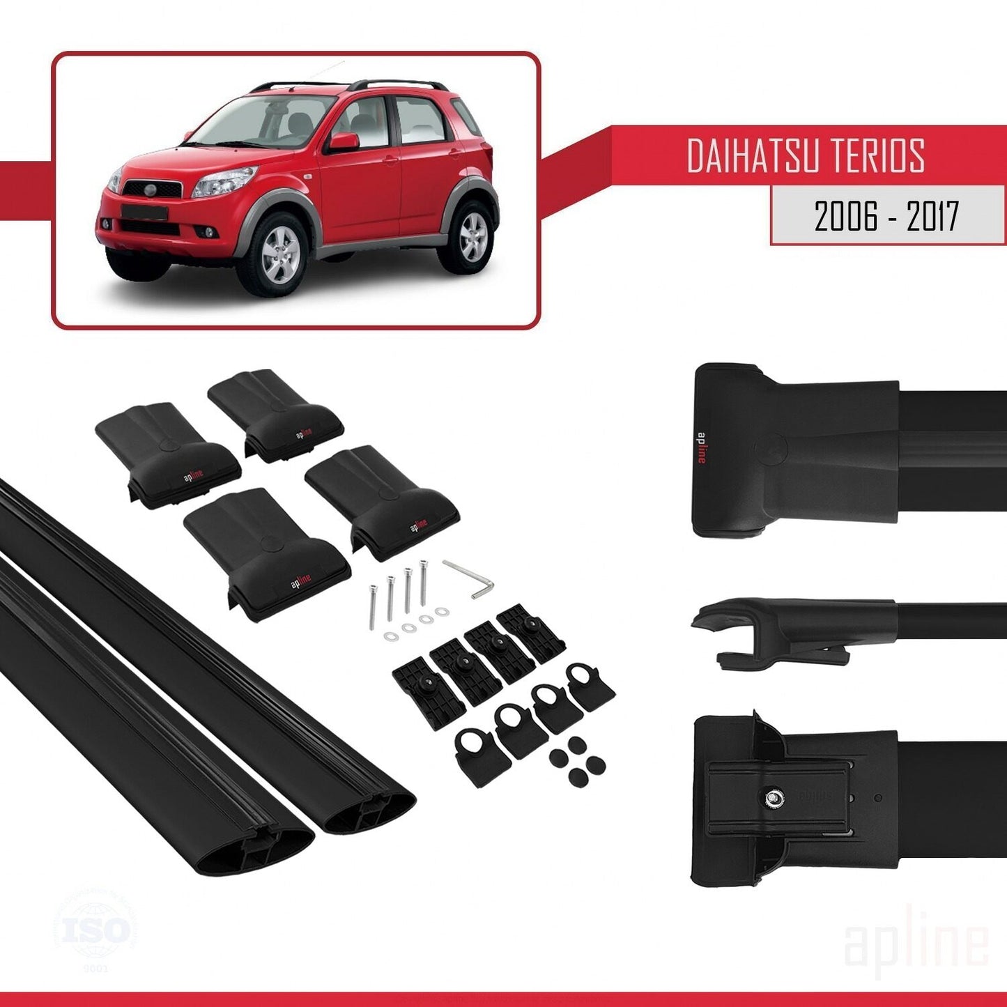 Compatibile con Daihatsu Terios 2 (J200) 2006-2017 modello FLY Barre portatutto per auto Portapacchi in alluminio nero 2 barre