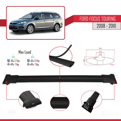 Compatibile con Ford Focus 2 (C307) Turnier 2008-2010 modello FLY Barre portatutto per auto Portapacchi in alluminio nero 3 barre