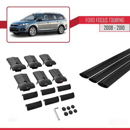 Compatibile con Ford Focus 2 (C307) Turnier 2008-2010 modello FLY Barre portatutto per auto Portapacchi in alluminio nero 3 barre