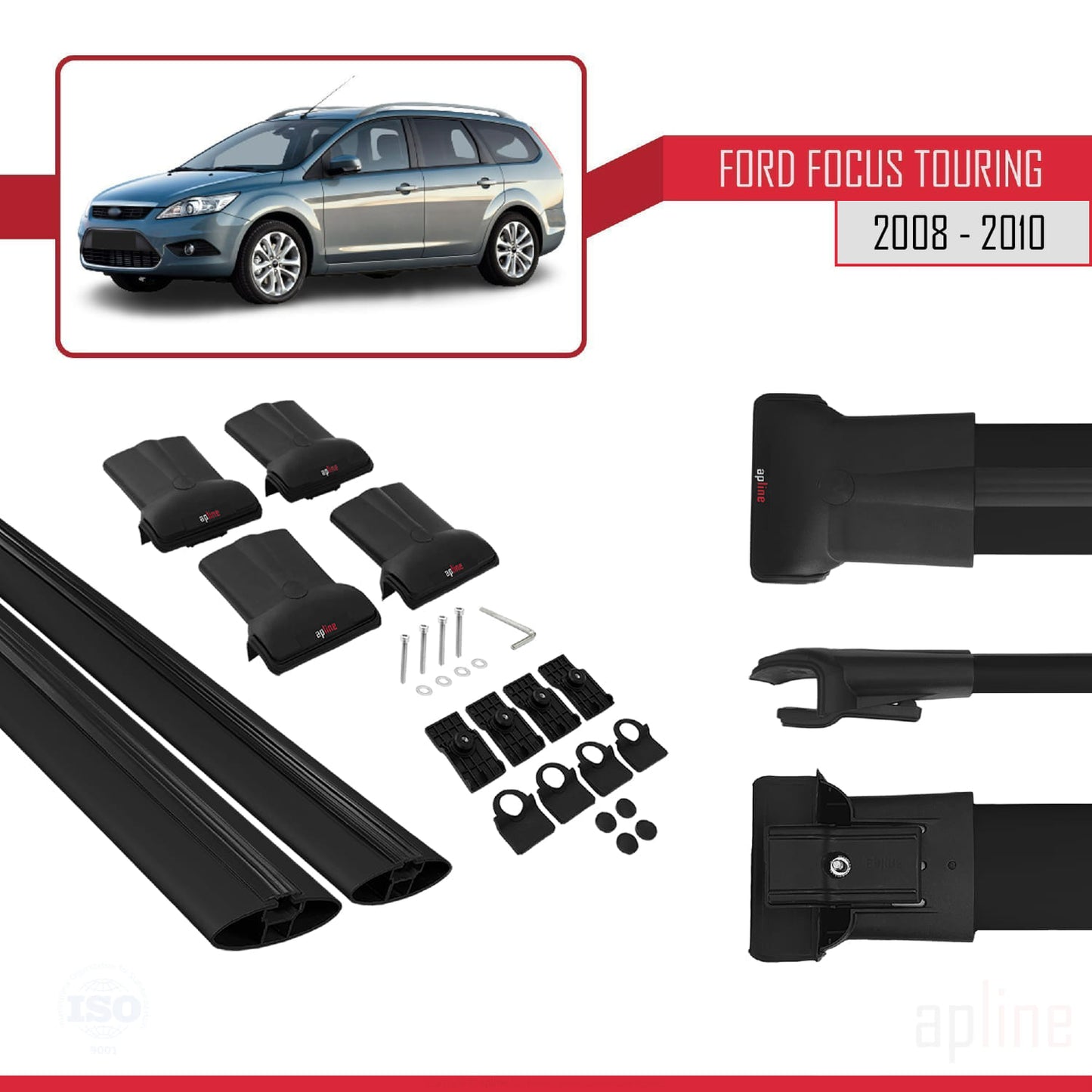 Compatibile con Ford Focus 2 (C307) Turnier 2008-2010 modello FLY Barre portatutto per auto Portapacchi in alluminio nero 2 barre
