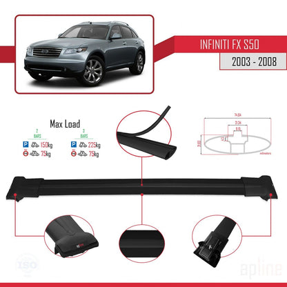 Compatible with Infiniti FX (S50) 2003-2008 FLY Model Car Roof Rack Cross Bar Black Aluminium 2 Bars