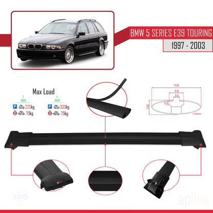 Compatibile con BMW Serie 5 (E39) Touring 1997-2003 Modello FLY Barre portatutto per auto Portapacchi in alluminio nero 3 barre