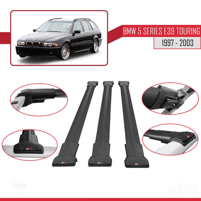 Compatibile con BMW Serie 5 (E39) Touring 1997-2003 Modello FLY Barre portatutto per auto Portapacchi in alluminio nero 3 barre