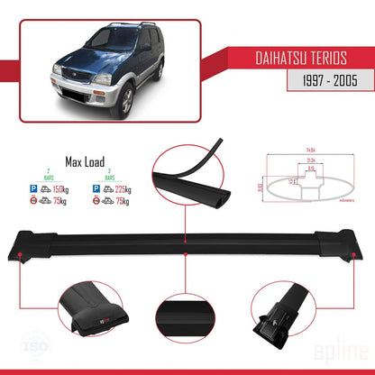 Compatibile con Daihatsu Terios (J100) 1997-2005 modello FLY Barre portatutto per auto Portapacchi in alluminio nero 2 barre