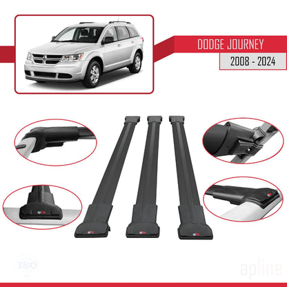 Compatibile con Dodge Journey 2008-2024 modello FLY Barre portatutto per auto Portapacchi in alluminio nero 3 barre