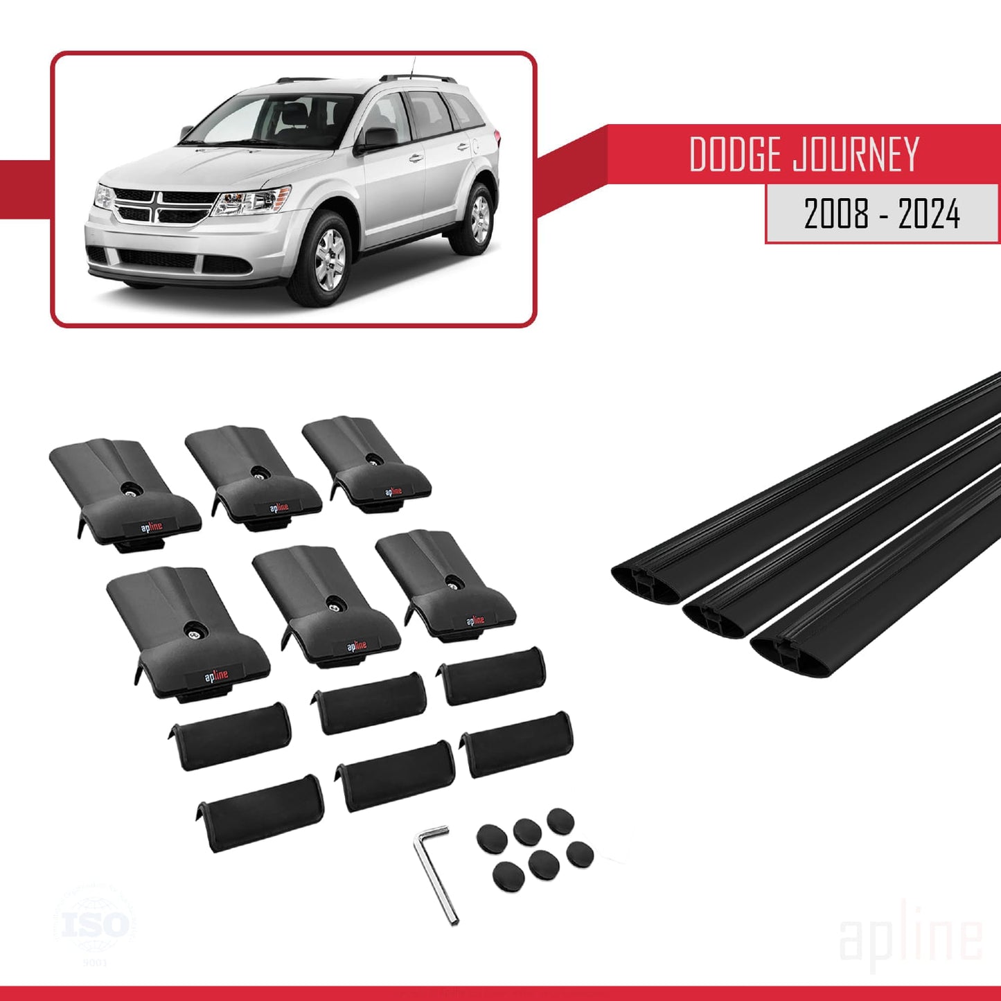 Compatibile con Dodge Journey 2008-2024 modello FLY Barre portatutto per auto Portapacchi in alluminio nero 3 barre