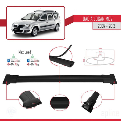 Compatibile con Dacia Logan 2 MCV (K52) 2007-2012 modello FLY Barre portatutto per auto Portapacchi in alluminio nero 3 barre