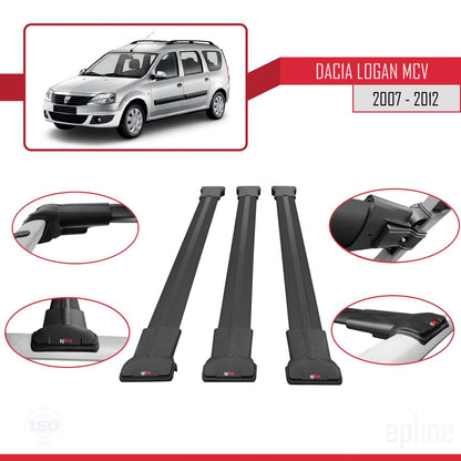Compatibile con Dacia Logan 2 MCV (K52) 2007-2012 modello FLY Barre portatutto per auto Portapacchi in alluminio nero 3 barre