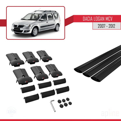 Compatibile con Dacia Logan 2 MCV (K52) 2007-2012 modello FLY Barre portatutto per auto Portapacchi in alluminio nero 3 barre