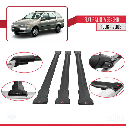 Compatibile con Fiat Palio (178) Weekend 1996-2003 Modello FLY Barre Portatutto Railing Portapacchi Auto Alluminio Nero 3 Barre