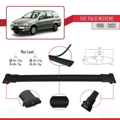 Compatibile con Fiat Palio (178) Weekend 1996-2003 Modello FLY Barre Portatutto Railing Portapacchi Auto Alluminio Nero 2 Barre