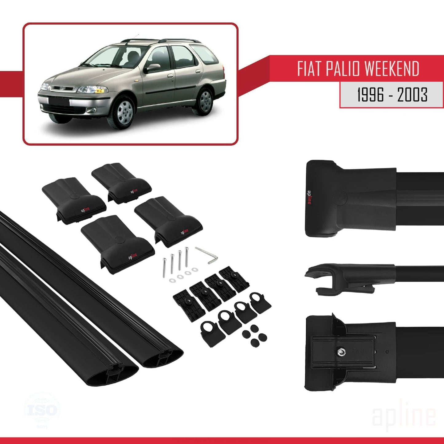 Compatibile con Fiat Palio (178) Weekend 1996-2003 Modello FLY Barre Portatutto Railing Portapacchi Auto Alluminio Nero 2 Barre