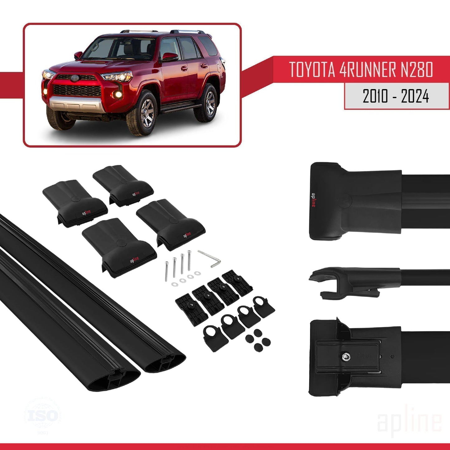Compatible avec Toyota 4Runner (N280) 2010-2024 FLY Model Barres de Toit Railing Porte-Bagages de Voiture Noir Aluminium 2 Barres