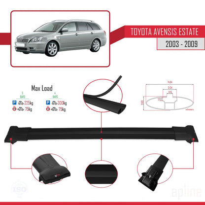 Compatible avec Toyota Avensis Break 2003-2009 FLY Model Barres de Toit Railing Porte-Bagages de Voiture Noir Aluminium 3 Barres