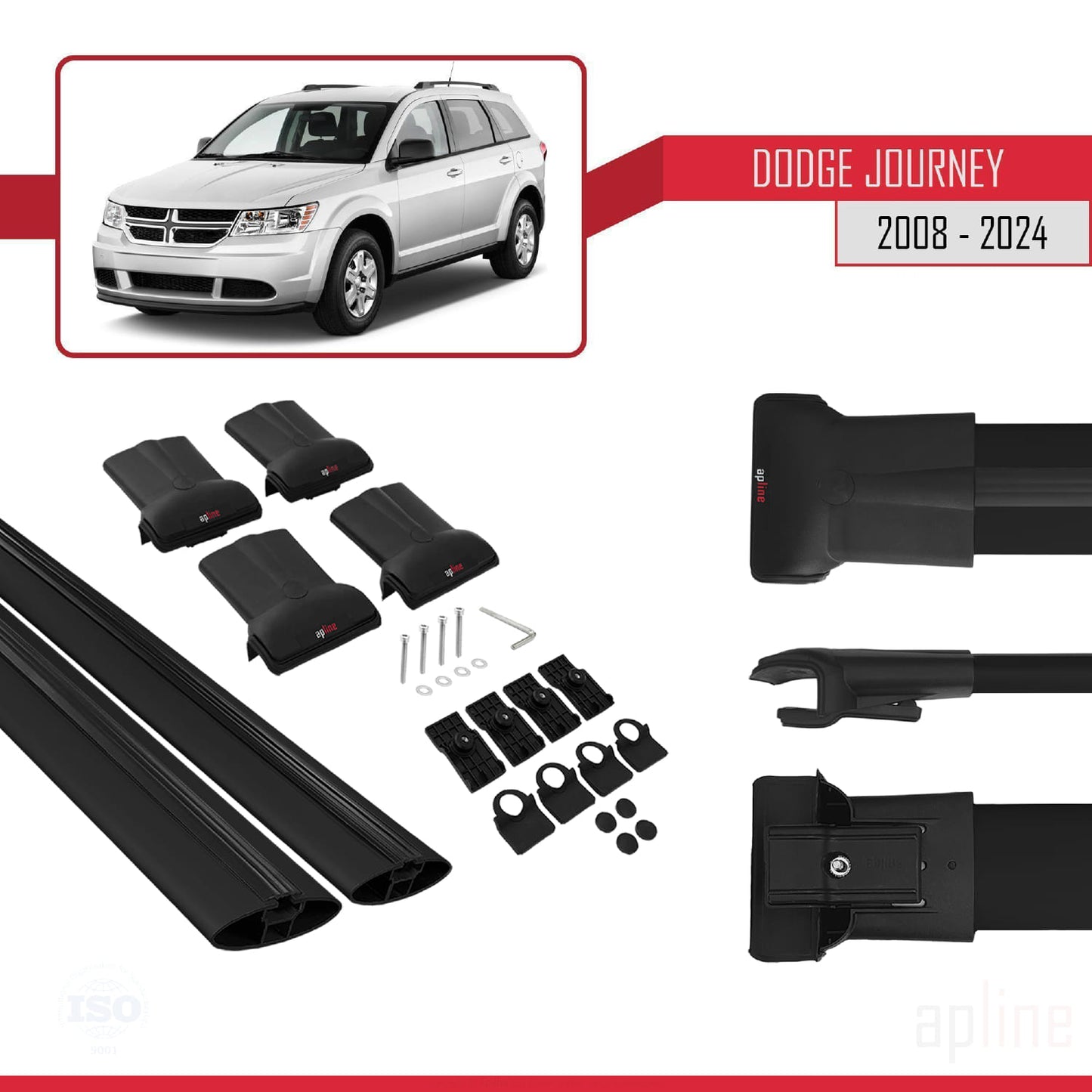 Compatibile con Dodge Journey 2008-2024 modello FLY Barre portatutto per auto Portapacchi in alluminio nero 2 barre