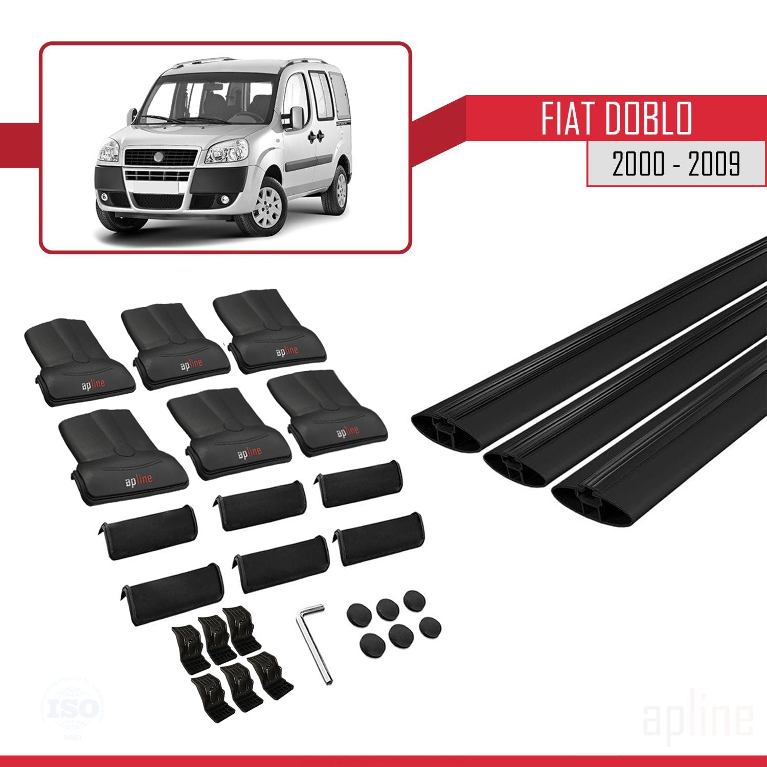 Compatible avec Fiat Doblo 2000-2009 FLY Model Barres de Toit Railing Porte-Bagages de Voiture Noir Aluminium 3 Barres