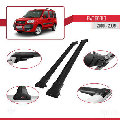 Compatibile con Fiat Doblo 2000-2009 modello FLY Barre portatutto Railing Portapacchi Auto Alluminio Nero 2 Barre