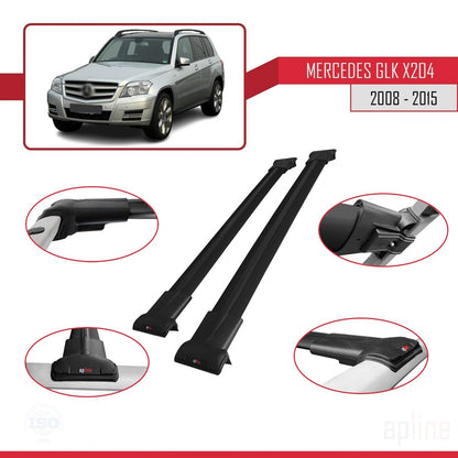 Compatible avec Mercedes Classe GLK (X204) 2008-2015 FLY Model Barres de Toit Railing Porte-Bagages de Voiture Noir Aluminium 2 Barres