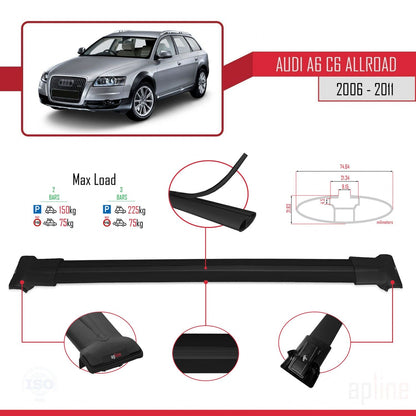 Compatibile con A6 (C6) Allroad 2006-2011 modello FLY Barre portatutto per auto Portapacchi in alluminio nero 2 barre