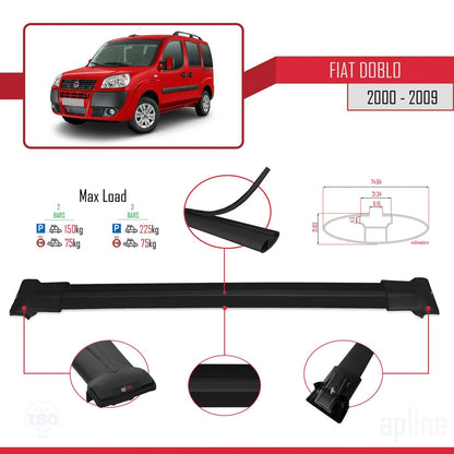 Compatibile con Fiat Doblo 2000-2009 modello FLY Barre portatutto Railing Portapacchi Auto Alluminio Nero 2 Barre