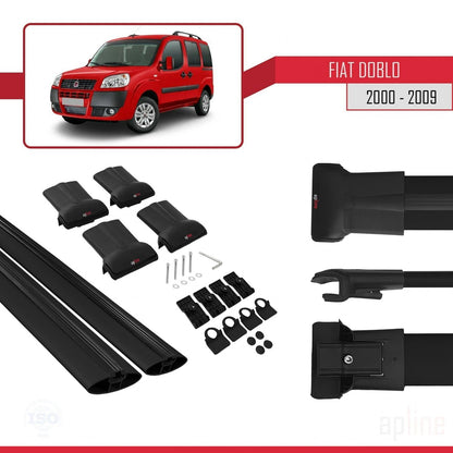Compatibile con Fiat Doblo 2000-2009 modello FLY Barre portatutto Railing Portapacchi Auto Alluminio Nero 2 Barre