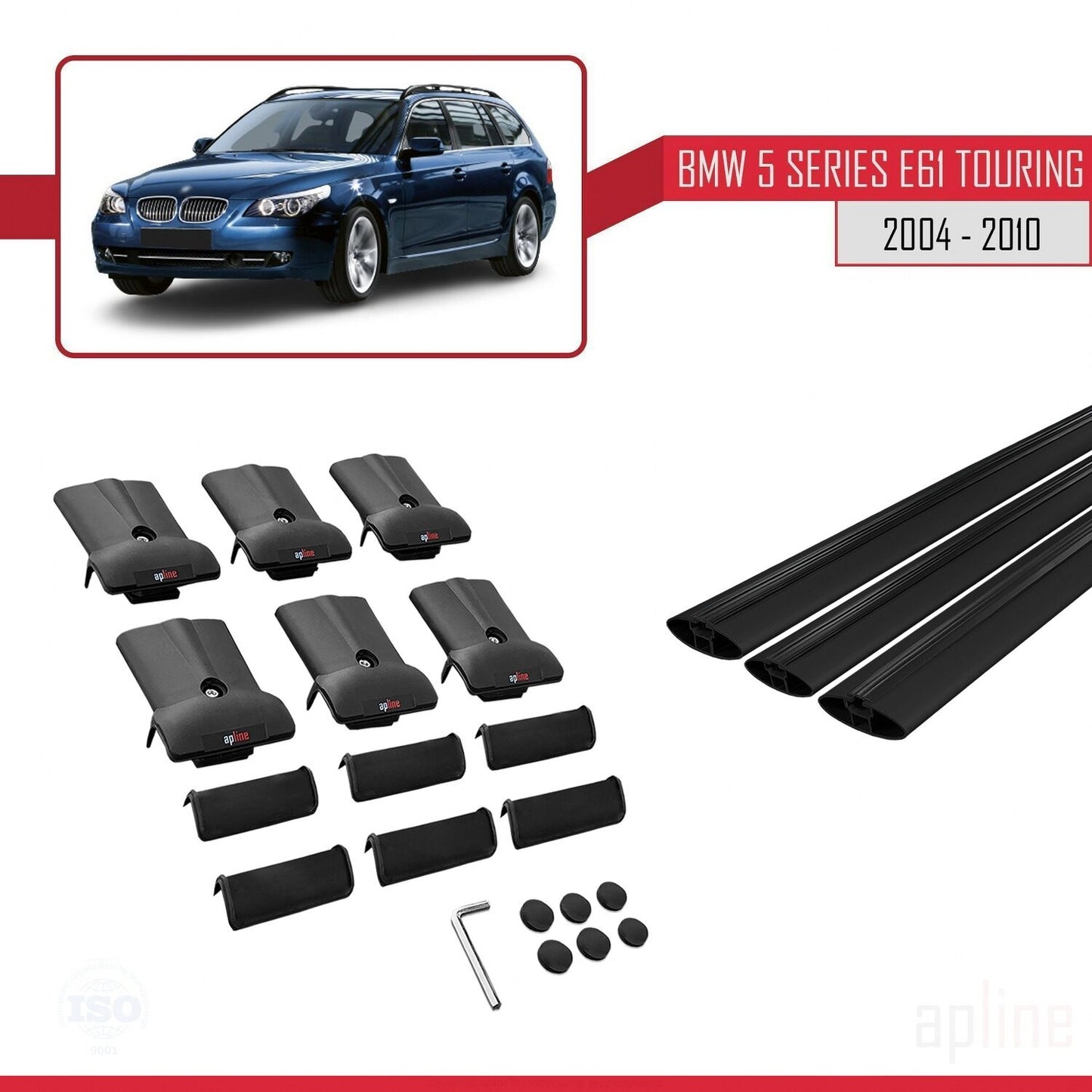 Compatibile con BMW Serie 5 (E61) Touring 2004-2010 modello FLY Barre portatutto per auto Portapacchi in alluminio nero 3 barre