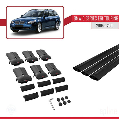 Compatibile con BMW Serie 5 (E61) Touring 2004-2010 modello FLY Barre portatutto per auto Portapacchi in alluminio nero 3 barre