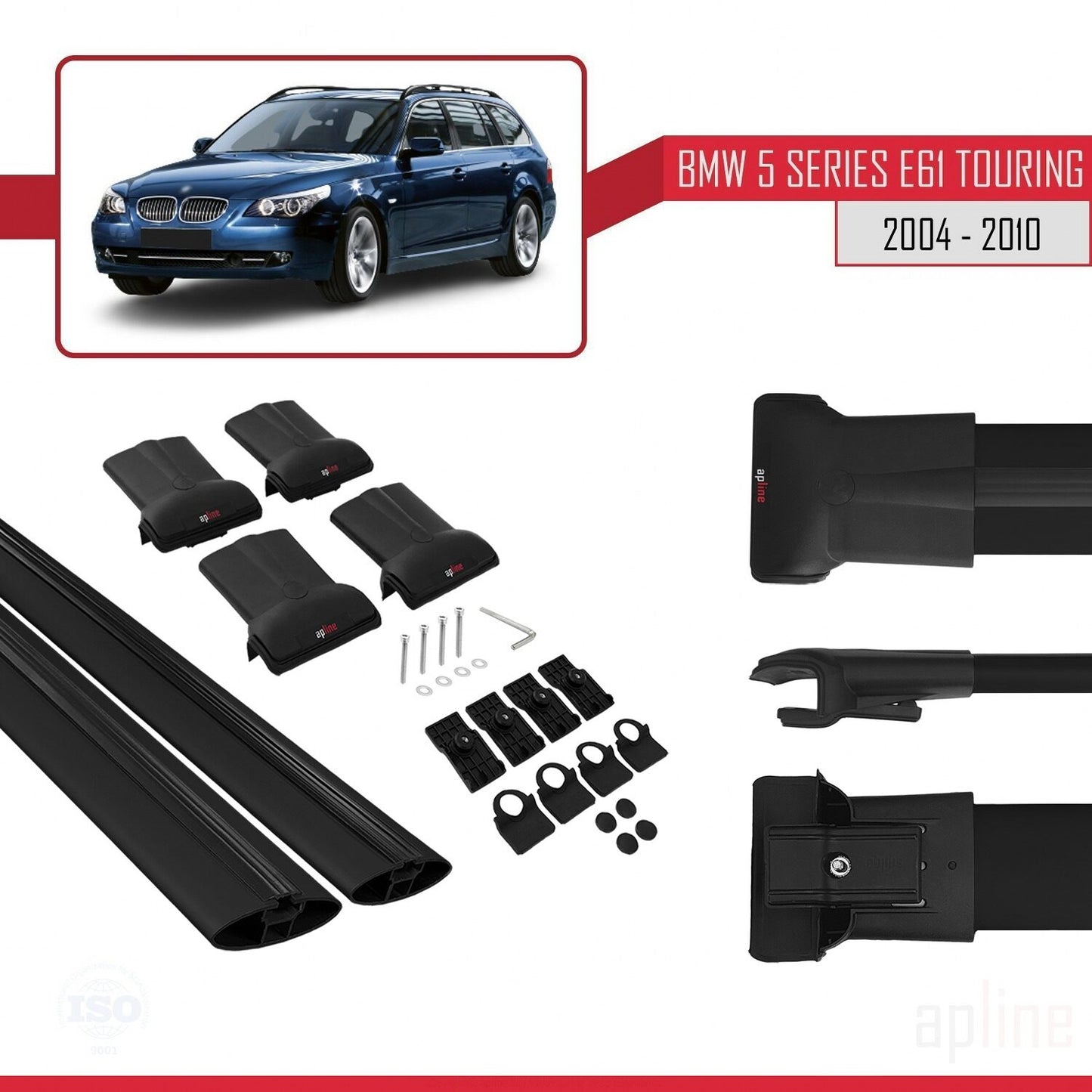 Compatibile con BMW Serie 5 (E61) Touring 2004-2010 modello FLY Barre portatutto per auto Portapacchi in alluminio nero 2 barre