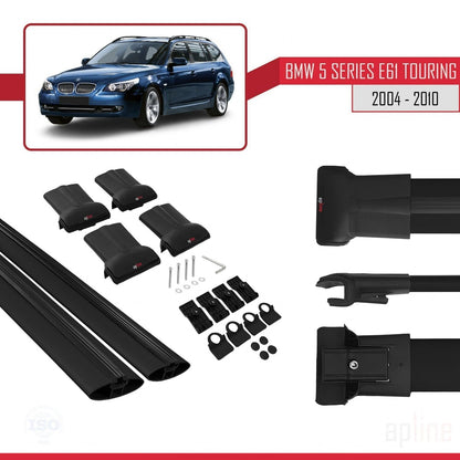 Compatibile con BMW Serie 5 (E61) Touring 2004-2010 modello FLY Barre portatutto per auto Portapacchi in alluminio nero 2 barre