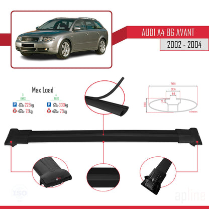 Compatible avec A4 (B6) Avant 2002-2004 FLY Model Barres de Toit Railing Porte-Bagages de Voiture Noir Aluminium 3 Barres