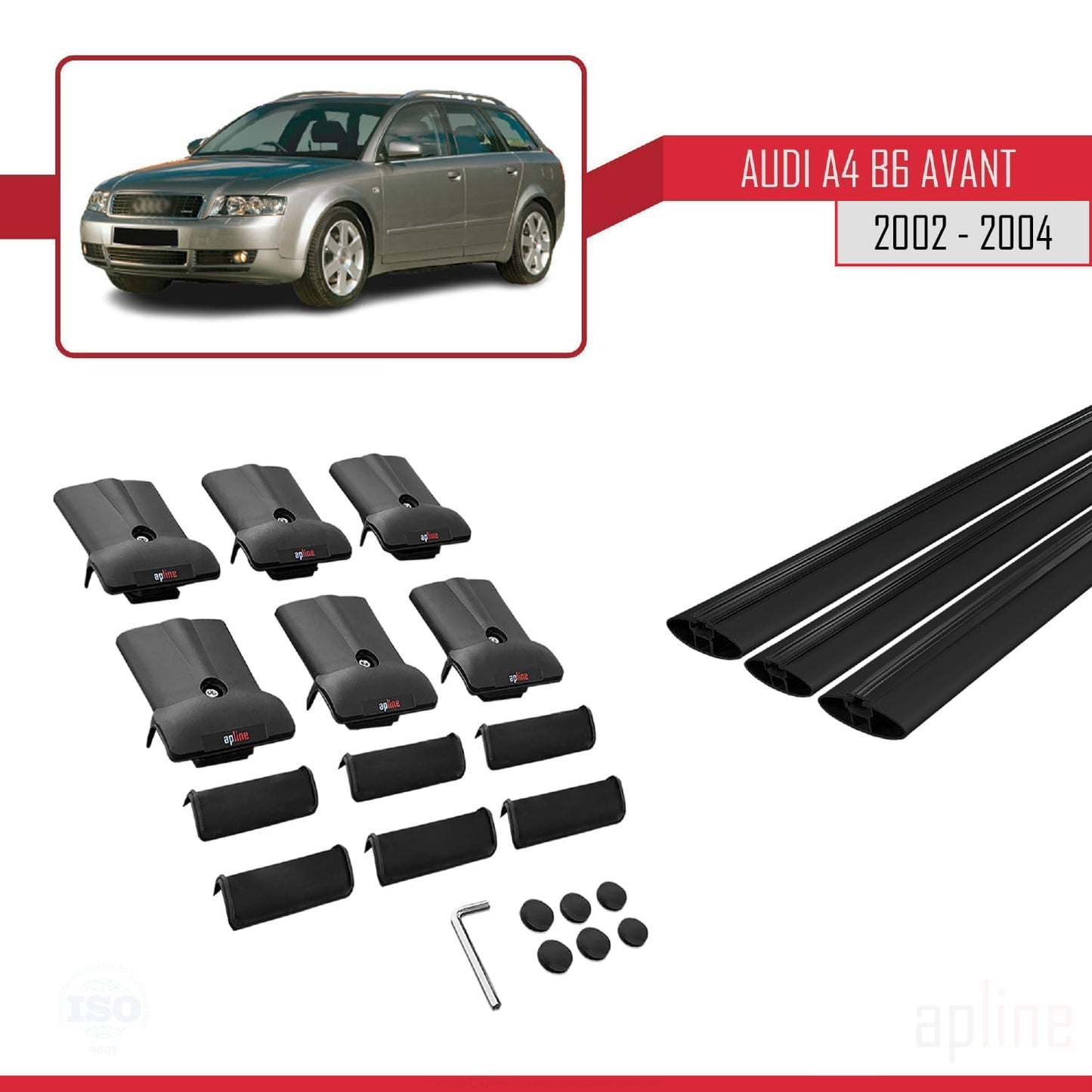 Compatible avec A4 (B6) Avant 2002-2004 FLY Model Barres de Toit Railing Porte-Bagages de Voiture Noir Aluminium 3 Barres