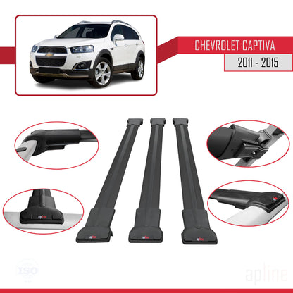 Compatibile con Chevrolet Captiva 2011-2015 modello FLY Barre portatutto per auto Portapacchi in alluminio nero 3 barre