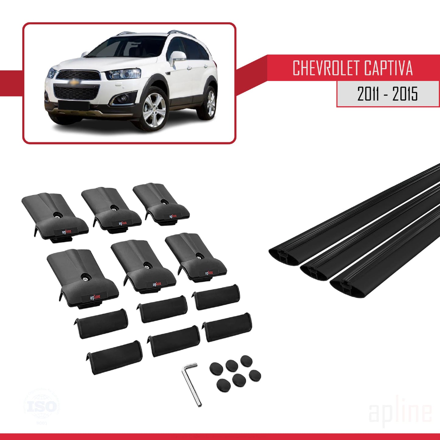 Compatibile con Chevrolet Captiva 2011-2015 modello FLY Barre portatutto per auto Portapacchi in alluminio nero 3 barre