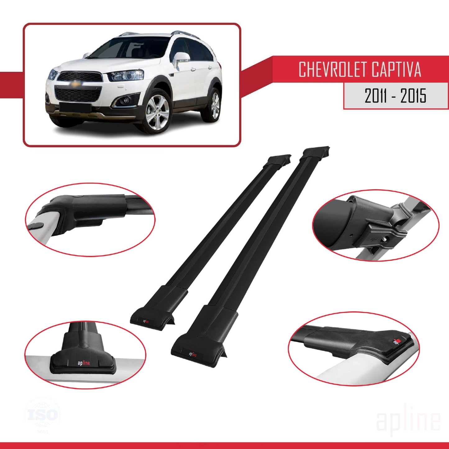 Compatibile con Chevrolet Captiva 2011-2015 modello FLY Barre portatutto per auto Portapacchi in alluminio nero 2 barre