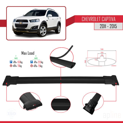 Compatibile con Chevrolet Captiva 2011-2015 modello FLY Barre portatutto per auto Portapacchi in alluminio nero 2 barre