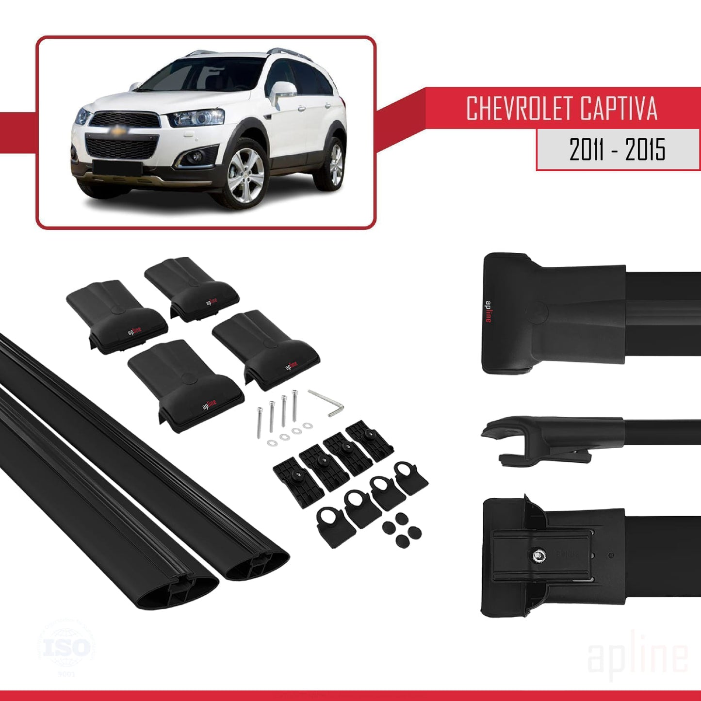 Compatibile con Chevrolet Captiva 2011-2015 modello FLY Barre portatutto per auto Portapacchi in alluminio nero 2 barre
