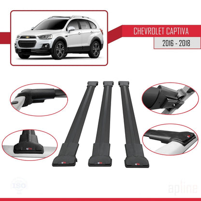 Compatibile con Chevrolet Captiva 2016-2018 modello FLY Barre portatutto per auto Portapacchi in alluminio nero 3 barre