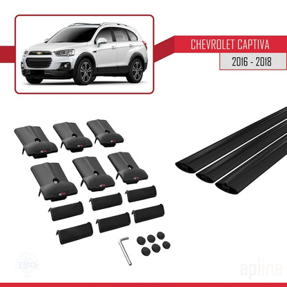 Compatibile con Chevrolet Captiva 2016-2018 modello FLY Barre portatutto per auto Portapacchi in alluminio nero 3 barre