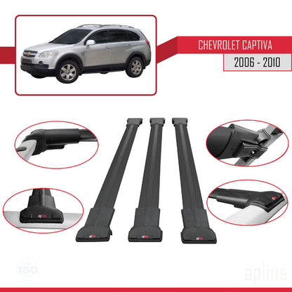 Compatibile con Chevrolet Captiva 2006-2010 modello FLY Barre portatutto per auto Portapacchi in alluminio nero 3 barre