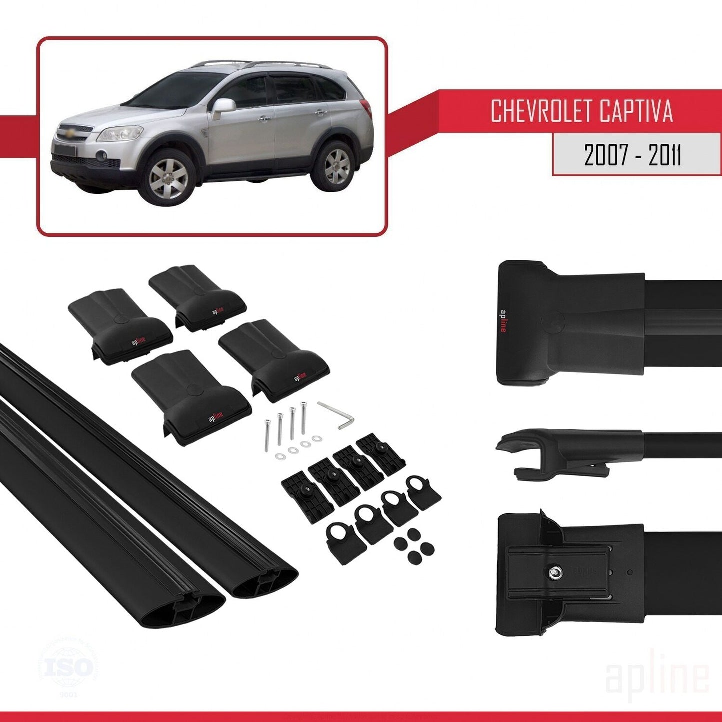 Compatibile con Chevrolet Captiva 2016-2018 modello FLY Barre portatutto per auto Portapacchi in alluminio nero 2 barre