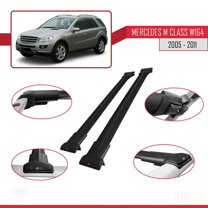 Compatible avec Mercedes Classe M 2 (W164) 2005-2011 FLY Model Barres de Toit Railing Porte-Bagages de Voiture Noir Aluminium 2 Barres