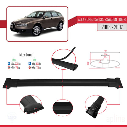 Compatibile con Alfa Romeo 156 (T932) Crosswagon 2003-2007 modello FLY Barre portatutto per auto Portapacchi in alluminio nero 3 barre