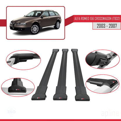 Compatibile con Alfa Romeo 156 (T932) Crosswagon 2003-2007 modello FLY Barre portatutto per auto Portapacchi in alluminio nero 3 barre