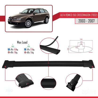 Compatibile con Alfa Romeo 156 (T932) Crosswagon 2003-2007 Modello FLY Barre Portatutto Portapacchi Auto Alluminio Nero 2 Barre