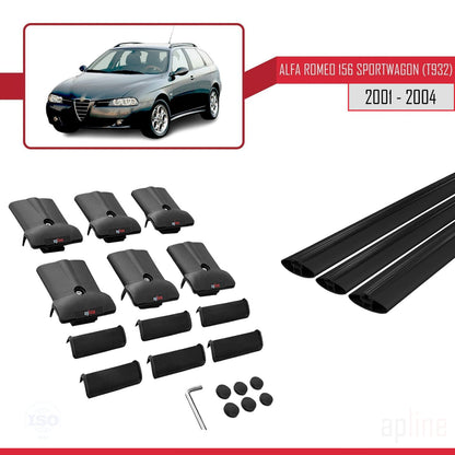 Compatibile con Alfa Romeo 156 (T932) Station Wagon 2000-2006 Modello FLY Barre Portatutto Portapacchi Auto Alluminio Nero 3 Barre