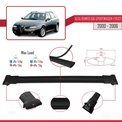 Compatibile con Alfa Romeo 156 (T932) Station Wagon 2000-2006 Modello FLY Barre Portatutto Portapacchi Auto Alluminio Nero 2 Barre
